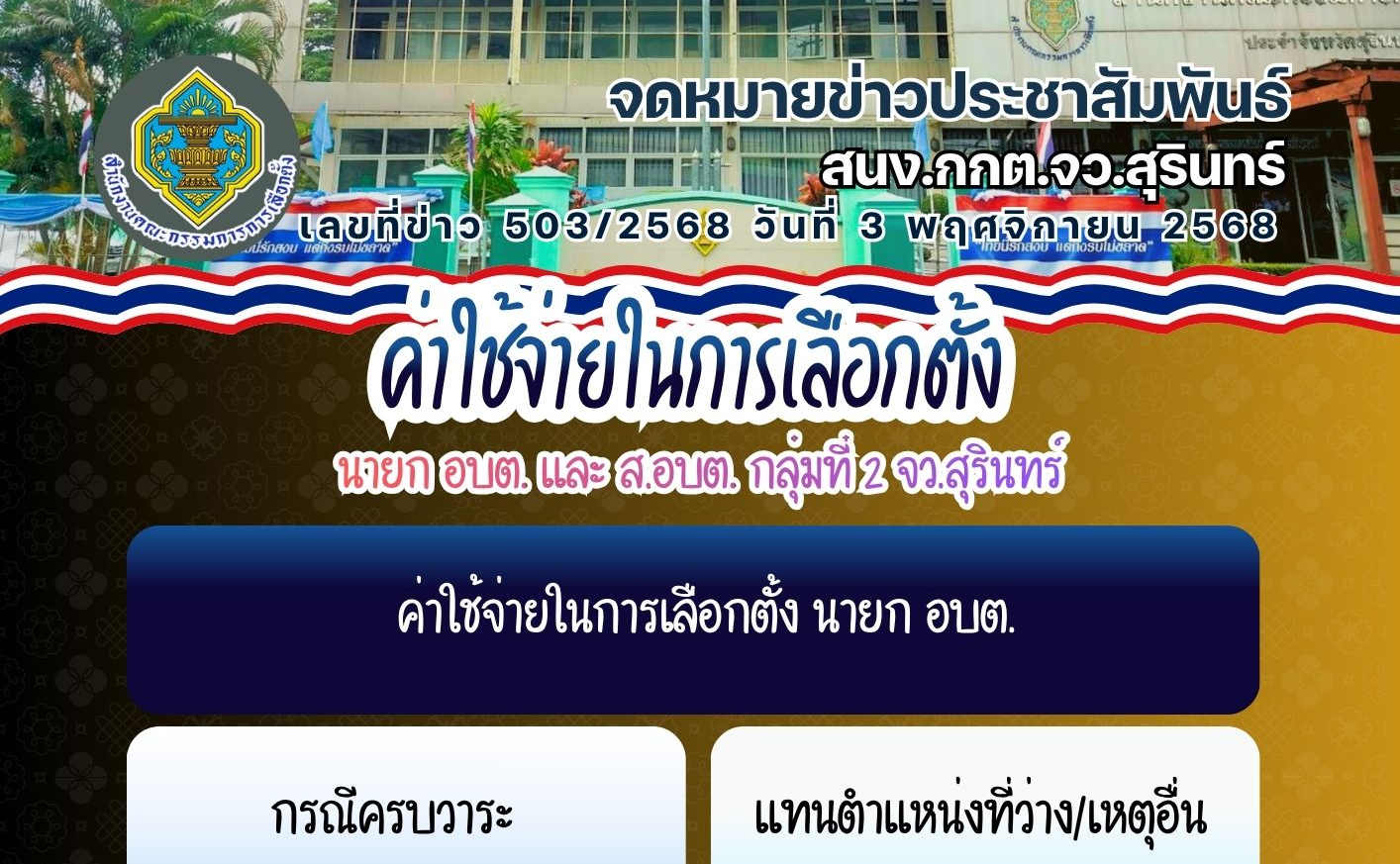 กำหนดจำนวนเงินค่าใช้จ่ายในการเลือกตั้งนายก อบต. และ ส.อบต. กลุ่มที่ 2 ...